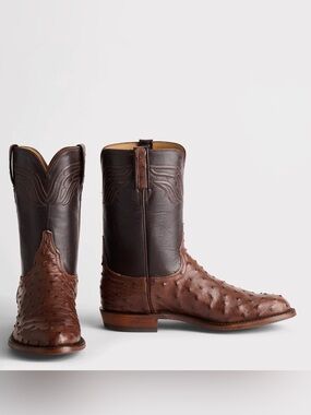 Lucchese Two-Tone Augustus Ostrich Boots (Sienna + Dark Brown)